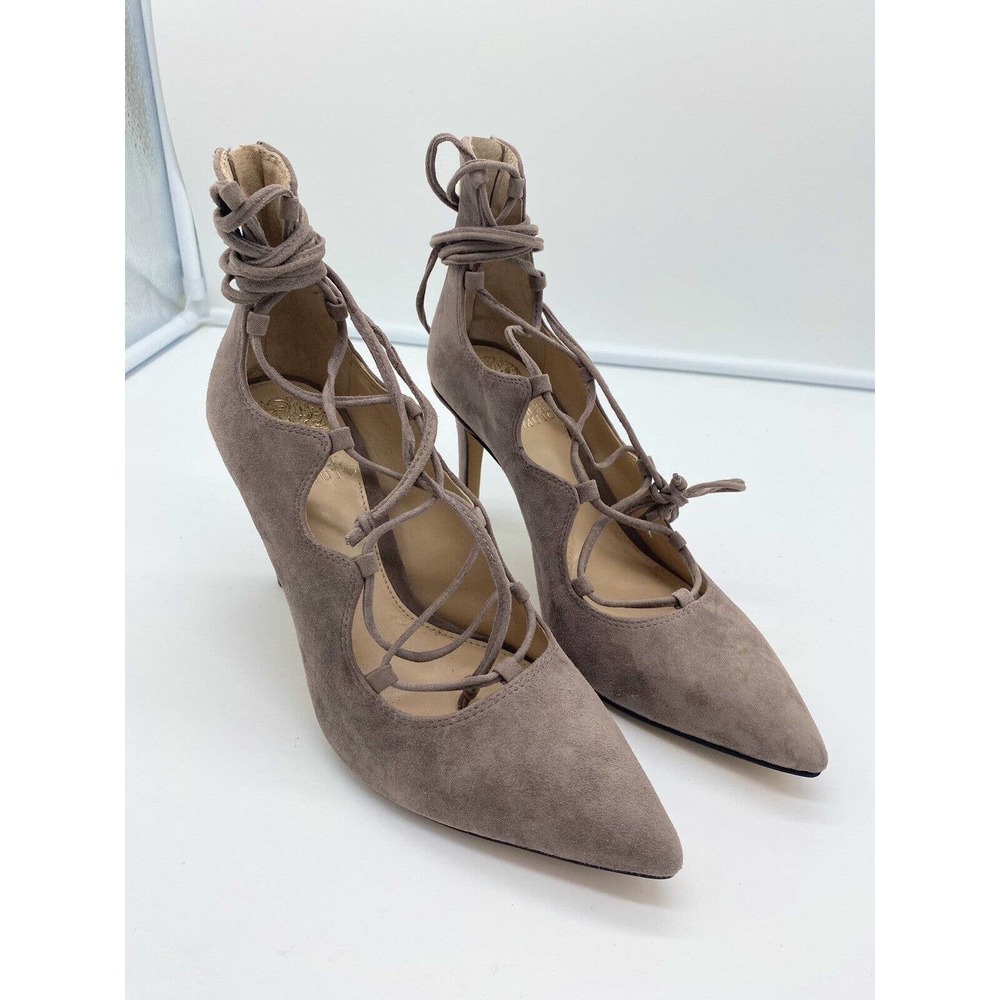 Vince Camuto Womens‎ Barsha Suede Lace Up Zip Heels Gray/Brown Size 6.5